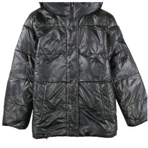 Vince Camuto Black Puffer Jacket Coat M Grunge Hooded Streetwear‎ Shiny Quilted